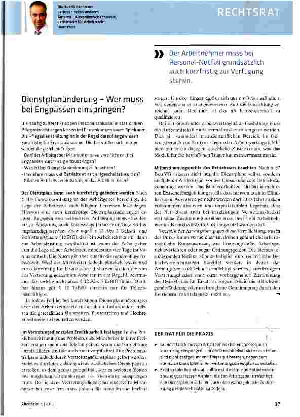 Vorschauseite 1: Dienstplanänderung - Wer muss bei Engpässen einspringen?