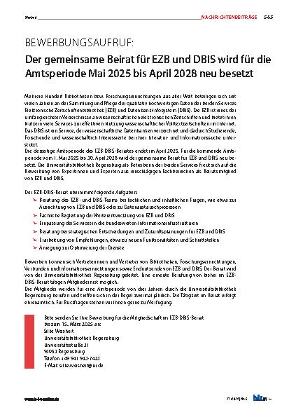 Vorschauseite 1: Der gemeinsame Beirat für EZB und DBIS wird für die Amtsperiode Mai 2025 bis April 2028 neu besetzt.