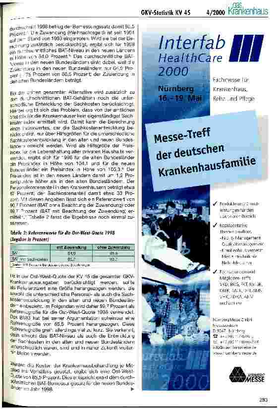 Vorschauseite 3: Analyse der GKV-Statistik (II) Ost-West-Quote für die Krankenhausausgaben 1998