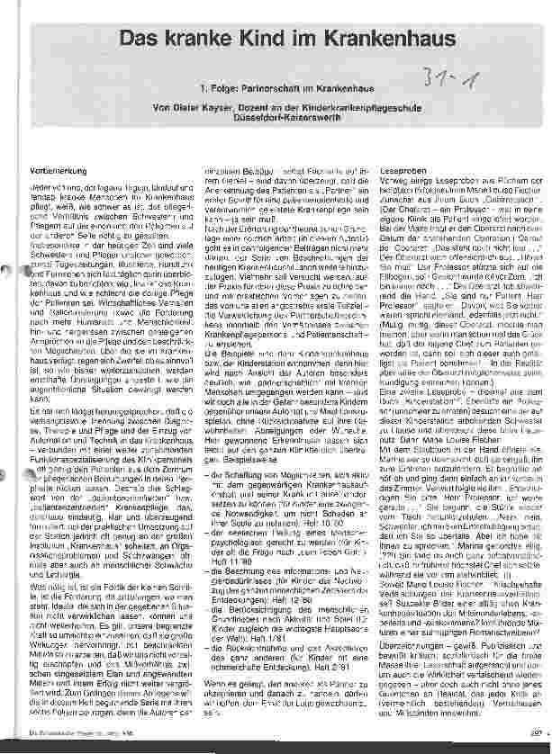 Vorschauseite 1: Das kranke Kind im Krankenhaus 1. Folge: Partnerschaft im Krankenhaus