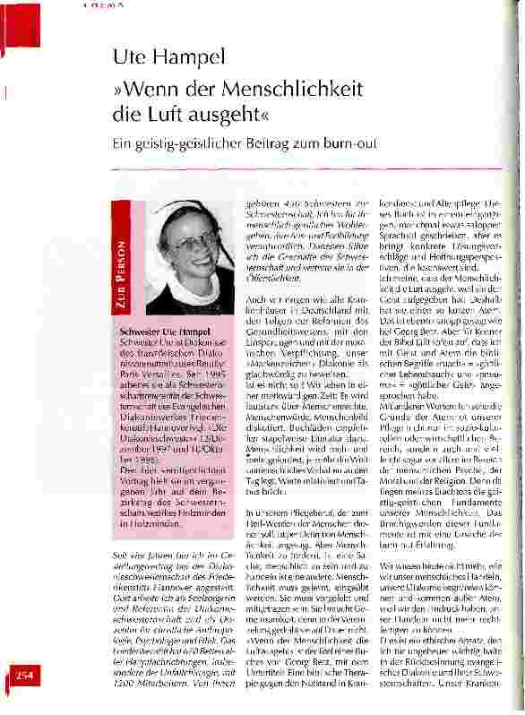 Vorschauseite 1: Wenn der Menschlichkeit die Luft ausgeht Ein geistig-geistlicher Beitrag zum burn-out