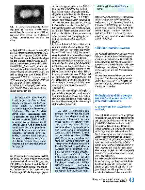 Vorschauseite 2: Saisonale Influenza und Neue Grippe (Influenza A H1N1/2009) im Gesundheitswesen: Betrachtung aus arbeitsmedizinischer und virologischer Sicht