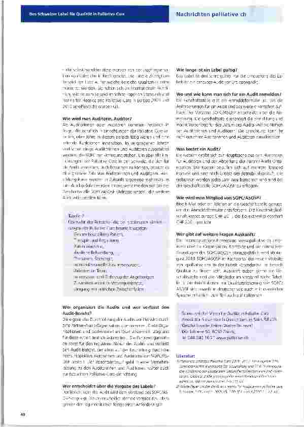 Vorschauseite 2: Das Schweizer Label für Qualität in Palliative Care