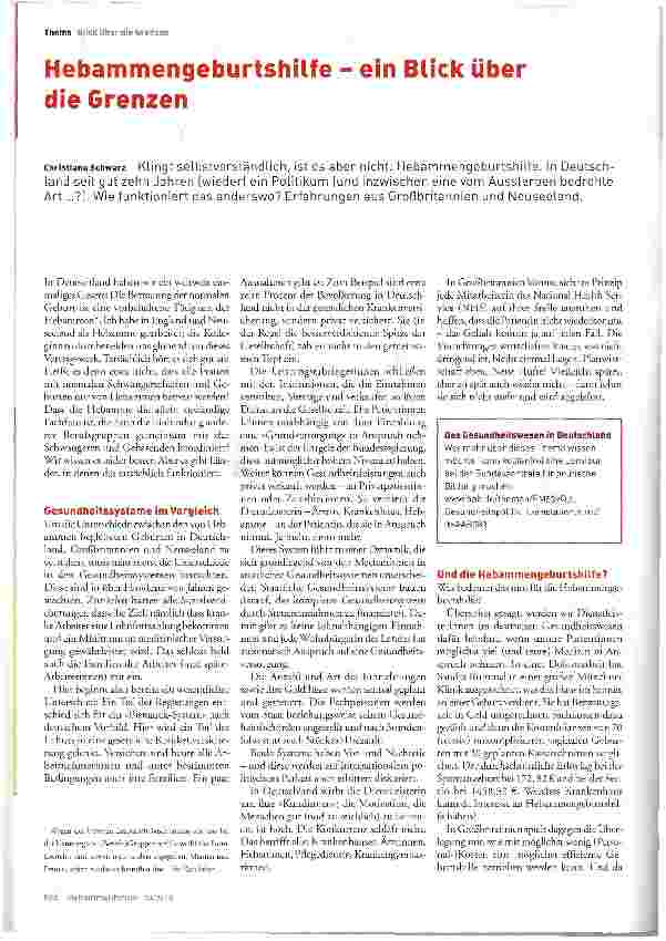 Vorschauseite 1: Hebammengeburtshilfe - ein Blick über die Grenzen