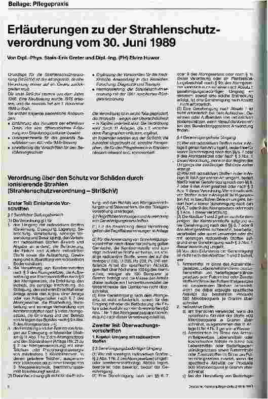 Vorschauseite 1: Erläuterungen zu der Strahlenschutzverordnung vom 30. Juni 1989