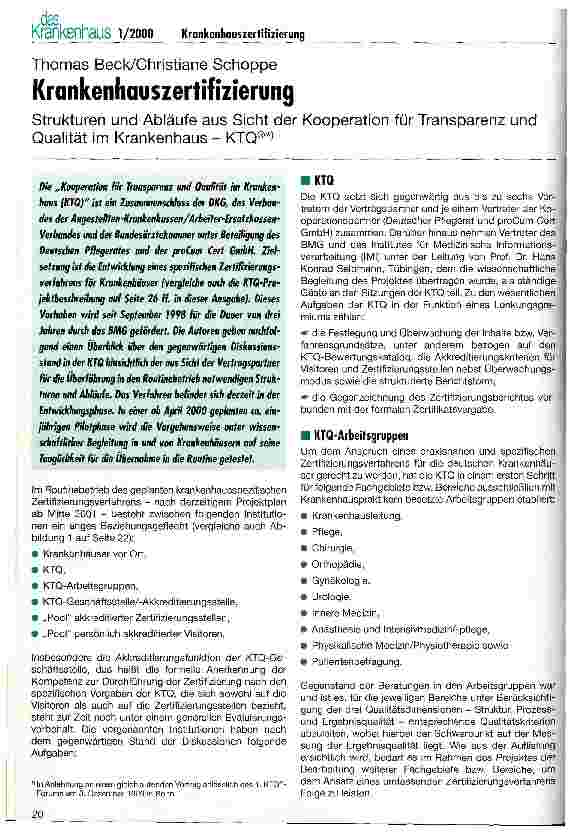 Vorschauseite 1: Krankenhauszertifizierung Strukturen und Abläufe aus Sicht der Kooperation für Transparenz und Qualität im Krankenhaus - KTQ
