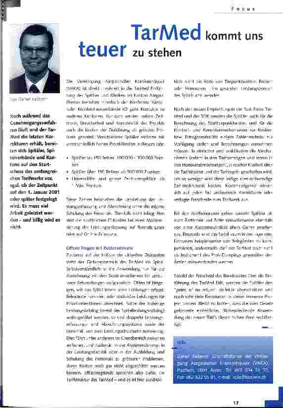 Vorschauseite 1: TarMed kommt uns teuer zu stehen