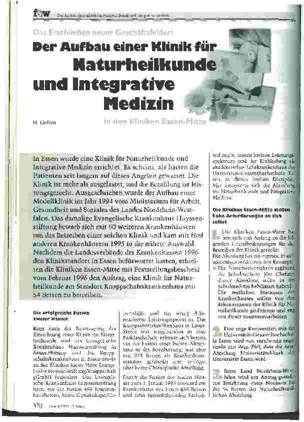 Vorschauseite 1: Der Aufbau einer Klinik für Naturheilkunde und Integrative Medizin in den Kliniken Essen-Mitte Das Erschließen neuer Geschäftsfelder