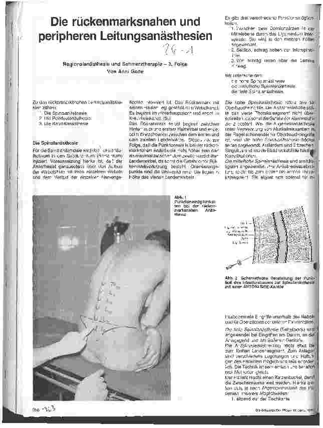 Vorschauseite 1: Die rückenmarksnahen und peripheren Leitungsanästhesien Regionalanästhesie und Schmerztherapie - 3. Folge