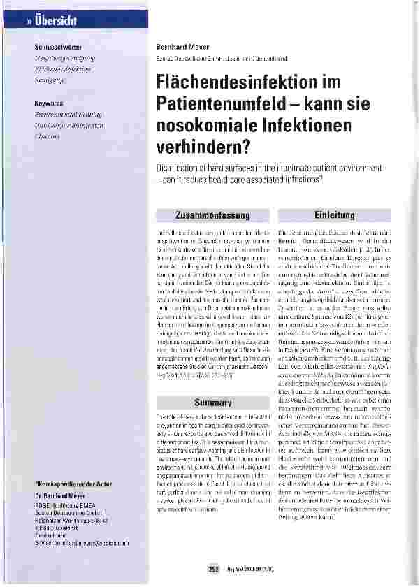 Vorschauseite 1: Flächendesinfektion im Patientenumfeld - kann sie nosokomiale Infektionen verhindern?