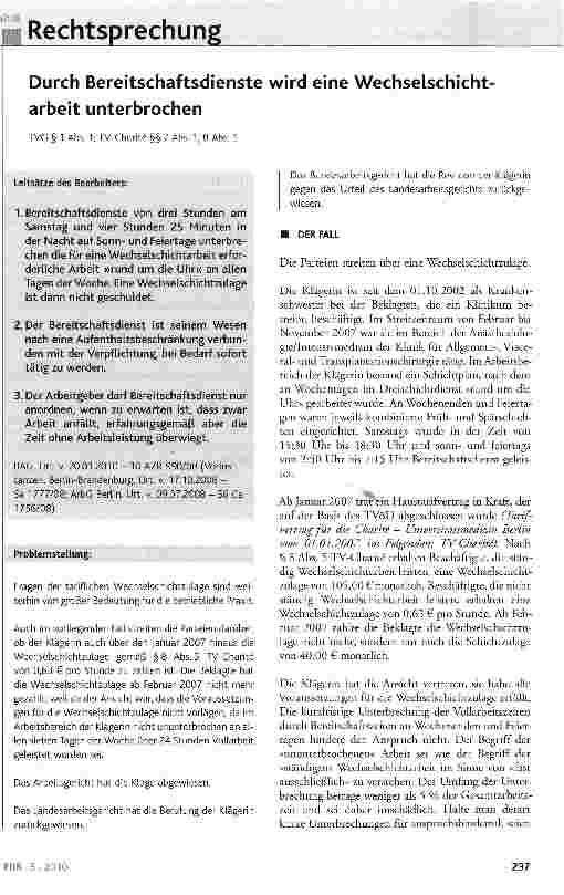 Vorschauseite 1: Durch Bereitschaftsdienste wird eine Wechselschichtarbeit unterbrochen