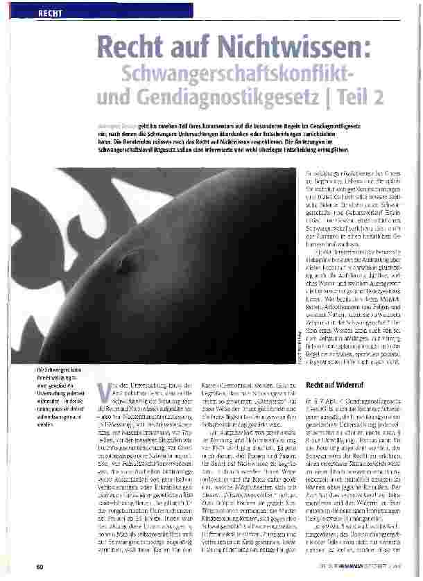 Vorschauseite 1: Recht auf Nichtwissen: Schwangerschaftskonfliktund Gendiagnostikgesetz Teil: 2