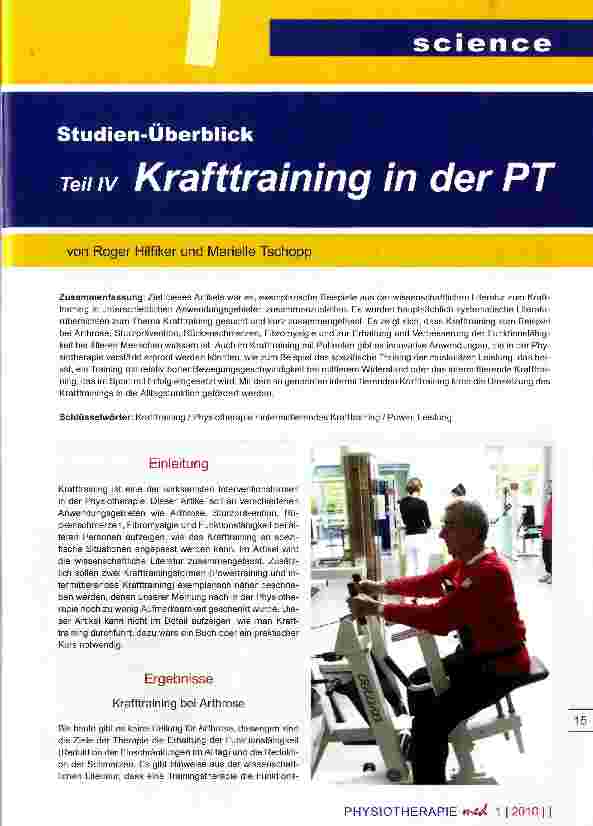 Vorschauseite 1: Studien-Überblick Teil IV Krafttraining in der PT