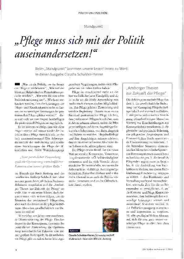 Vorschauseite 1: Pflege muss sich mit der Politik auseinandersetzen