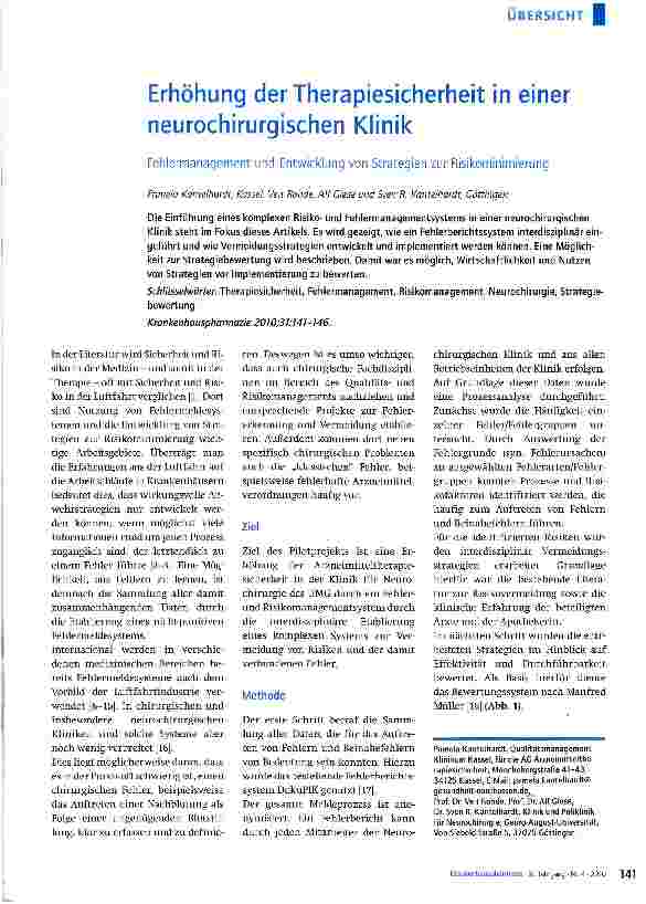 Vorschauseite 1: Erhöhung der Therapiesicherheit in einer neurochirurgischen Klinik