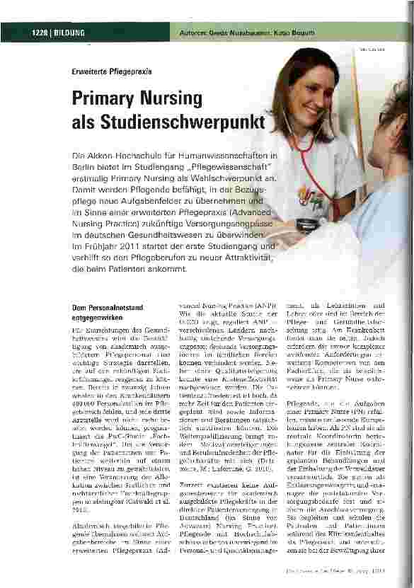 Vorschauseite 1: Primary Nursing als Studienschwerpunkt