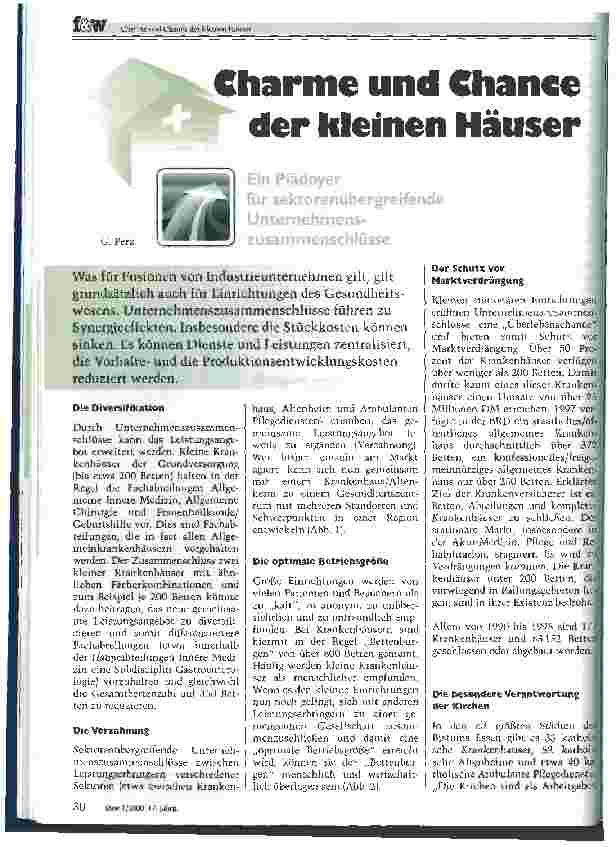 Vorschauseite 1: Charme und Chance der kleinen Häuser Ein Plädoyer für sektorenübergreifende Unternehmenszusammenschlüsse