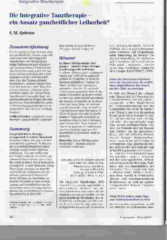 Vorschauseite 1: Die Integrative Tanztherapie - ein Ansatz ganzheitlicher Leibarbeit