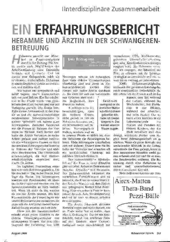 Vorschauseite 1: EIN ERFAHRUNGSBERICHTHEBAMME UND ÄRZTIN IN DER SCHWANGEREN- BETREUUNG