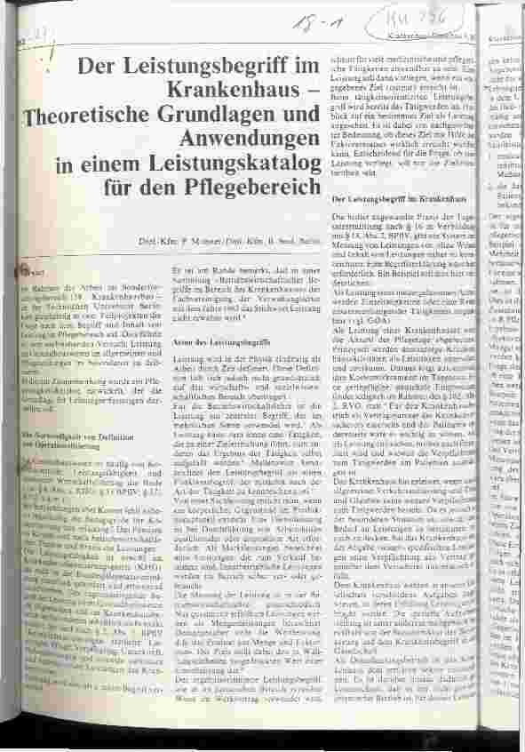 Vorschauseite 1: Der Leistungsbegriff im Krankenhaus - Theoretische Grundlagen und Anwendungen in einem Leistungskatalog für den Pflegebereich