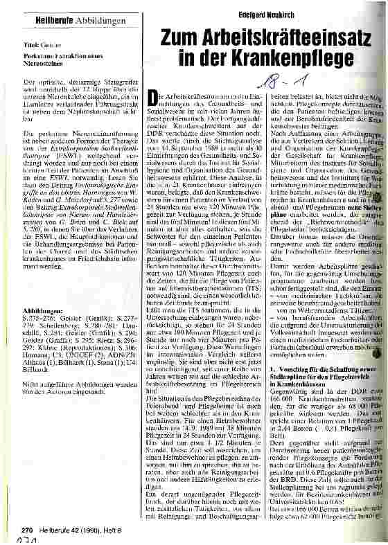 Vorschauseite 1: Zum Arbeitskräfteeinsatz in der Krankenpflege