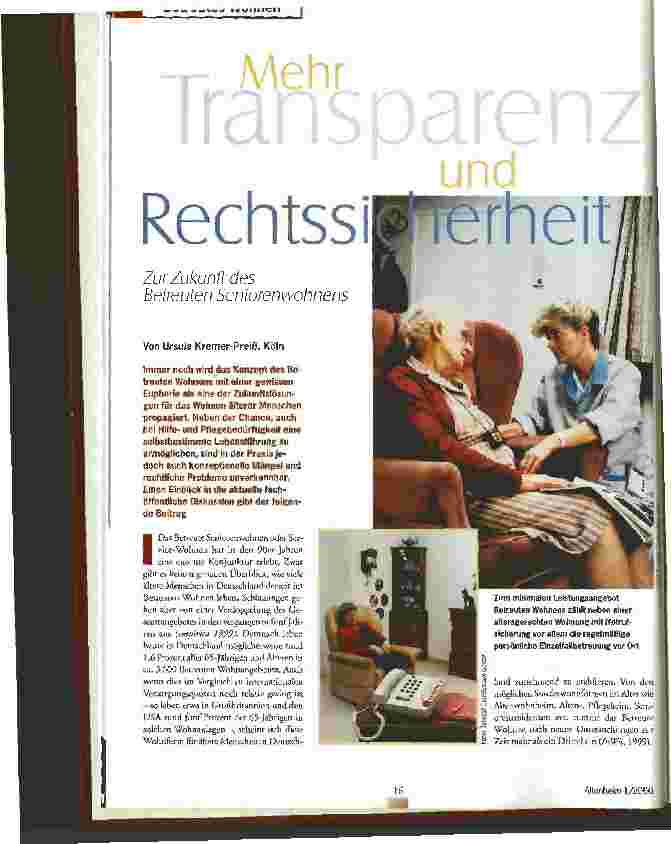 Vorschauseite 1: Mehr Transparenz und Rechtssicherheit Zur Zukunft des Betreuten Seniorenwohnens