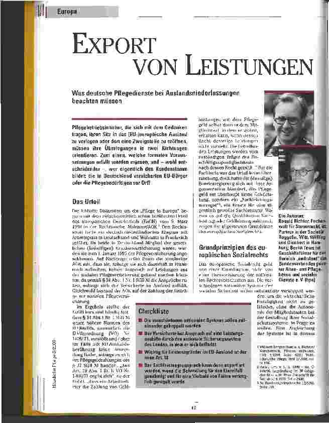 Vorschauseite 1: Export von Leistungen Was deutsche Pflegedienste bei Auslandsniederlassungen beachten müssen