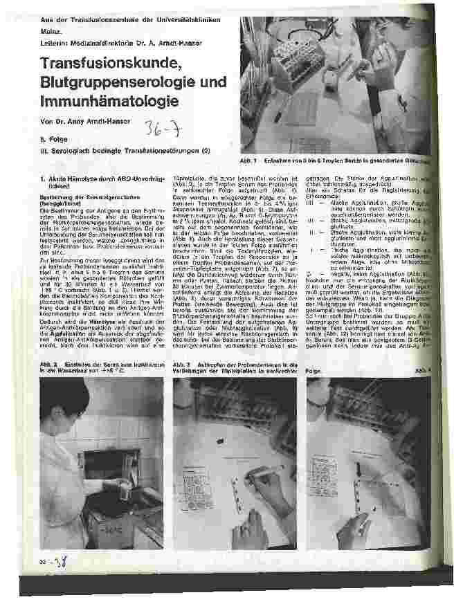 Vorschauseite 1: Transfusionskunde, Blutgruppenserologie und Immunhämatologie 8. Folge:III. Serologisch bedingte Transfusionsstörungen (2)