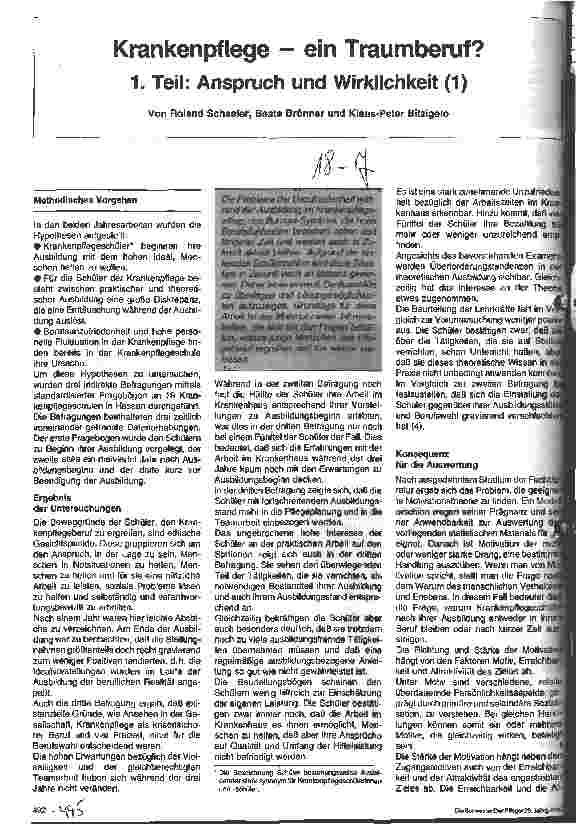 Vorschauseite 1: Krankenpflege - ein Traumberuf? 1. Teil: Anspruch und Wirklichkeit (1)
