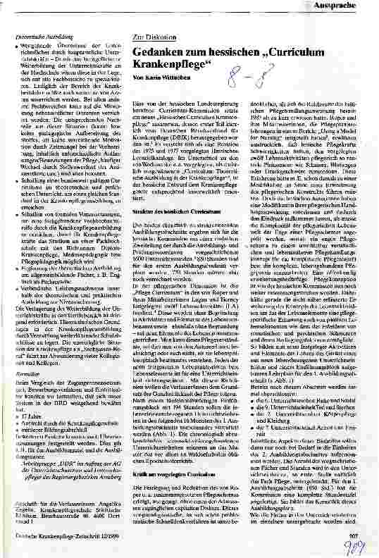 Vorschauseite 1: Gedanken zum hessischen Curriculum Krankenpflege