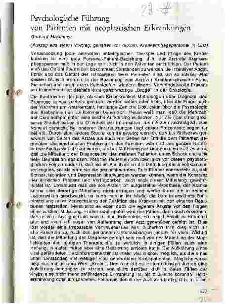 Vorschauseite 1: Psychologische Führung von Patienten mit neoplastischen Erkrankungen (Auszug aus einem Vortrag)