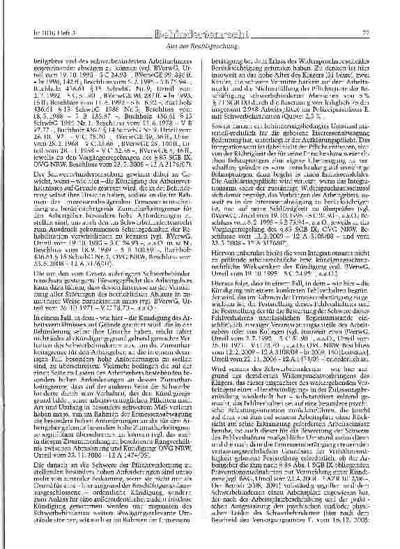 Vorschauseite 3: SGBIX§91 Abs. 4 Außerordentliche Kündigung des Arbeitsverhältnisses eines schwerbehinderten Menschen -Zusammenhang des Kündigungsgrunds mit der Behinderung - Hohe Anforderungen an…