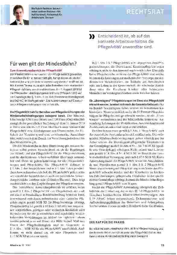 Vorschauseite 1: Entscheidend ist, ob auf das konkrete Arbeitsverhäitnis die PflegeArbbV anwendbar sind.