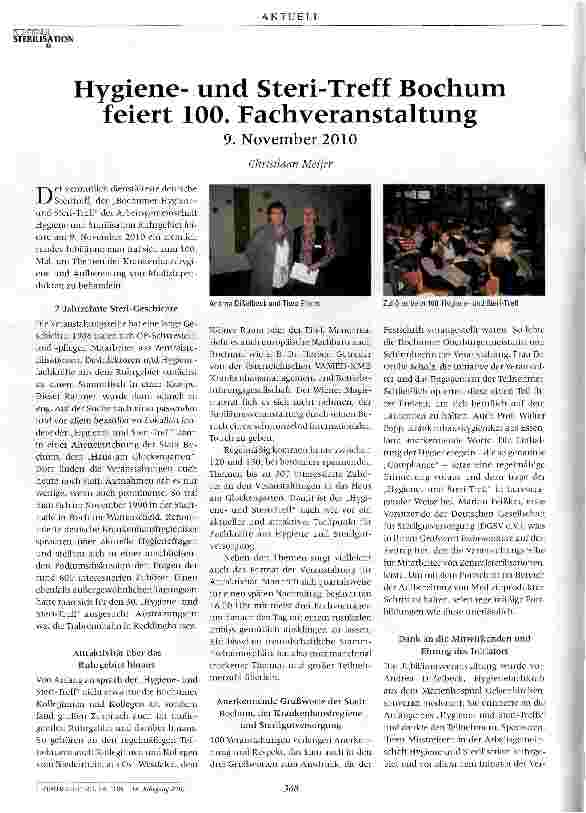 Vorschauseite 1: Hygieneund Steri-Treff Bochum feiert 100. Fachveranstaltung9. November 2010