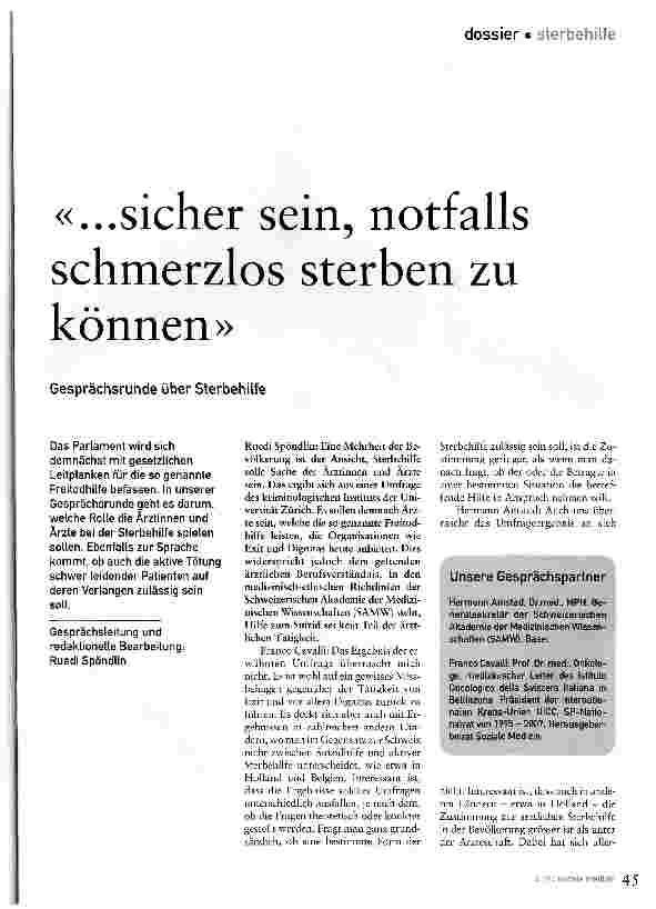 Vorschauseite 1: «...sicher sein, notfalls schmerzlos sterben zu können»