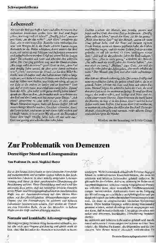 Vorschauseite 1: Zur Problematik von Demenzen Derzeitiger Stand und Lösungsansätze
