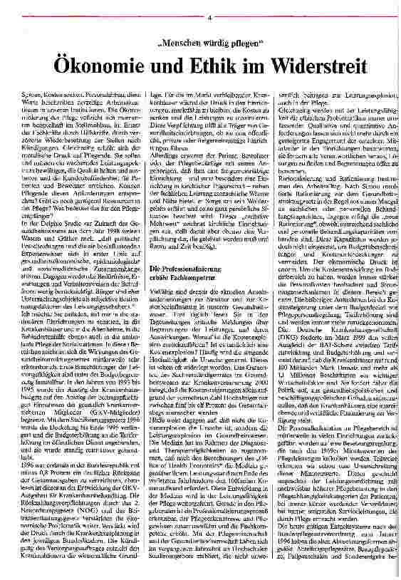 Vorschauseite 1: Ökonomie und Ethik im Widerstreit Menschen würdig pflegen
