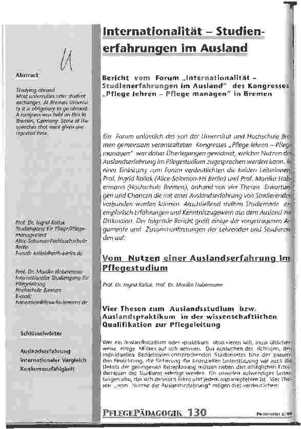 Vorschauseite 1: Internationalität - Studienerfahrungen im Ausland