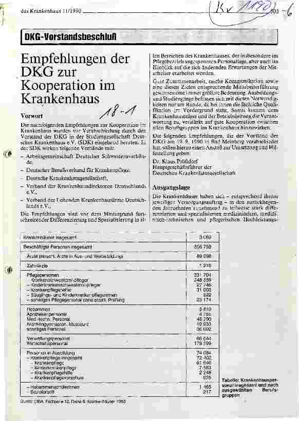 Vorschauseite 1: Empfehlungen der DKG zur Kooperation im Krankenhaus