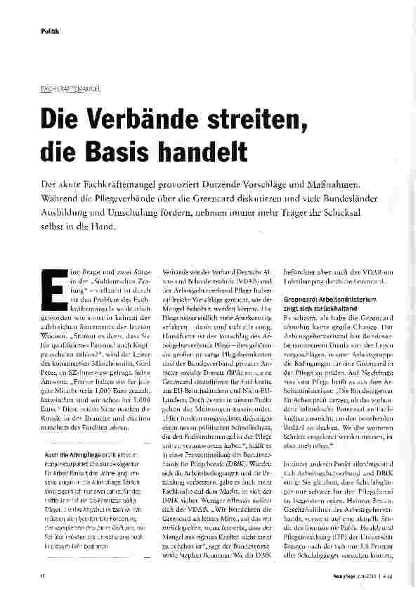 Vorschauseite 1: Die Verbände streiten, die Basis handelt