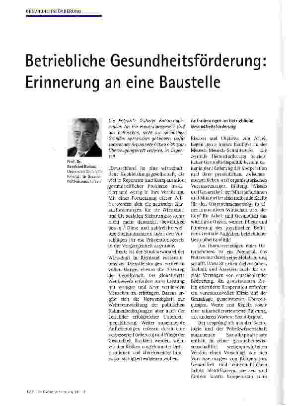 Vorschauseite 1: Betriebliche Gesundheitsförderung: Erinnerung an eine Baustelle