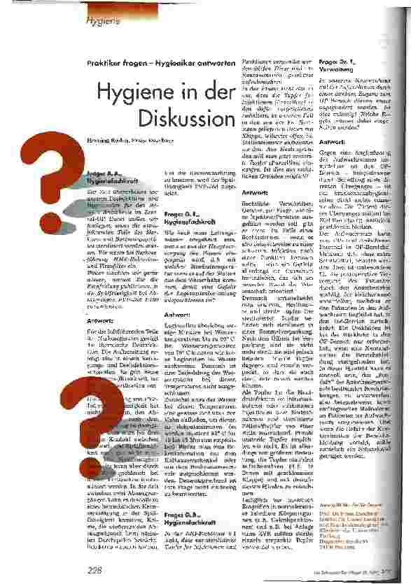 Vorschauseite 1: Hygiene in der Diskussion Praktiker fragen - Hygieniker antworten