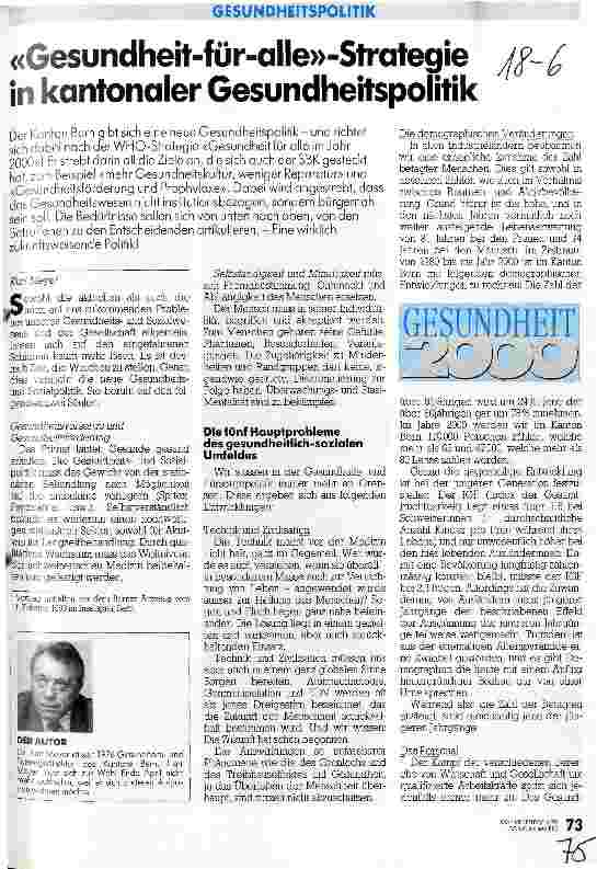 Vorschauseite 1: Gesundheit-für-alle-Strategie in kantonaler Gesundheitspolitik