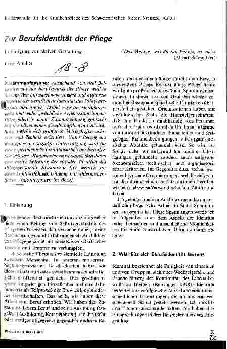 Vorschauseite 1: Zur Berufsidentität der Pflege Ermutigung zur aktiven Gestaltung