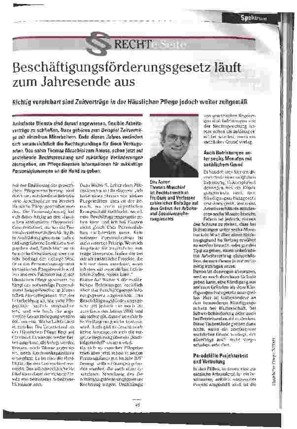 Vorschauseite 1: Beschäftigungsförderungsgesetz läuft zum Jahresende aus