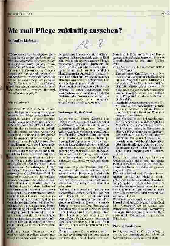 Vorschauseite 1: Wie muß Pflege zukünftig aussehen?