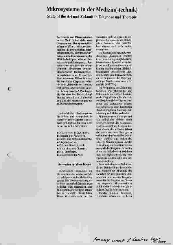 Vorschauseite 1: Mikrosysteme in der Medizin(-technik) State of the Art und Zukunft in Diagnose und Therapie