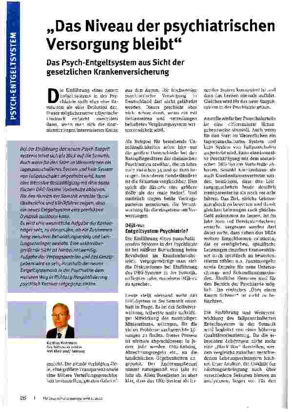 Vorschauseite 1: „Das Niveau der psychiatrischen Versorgung bleibt