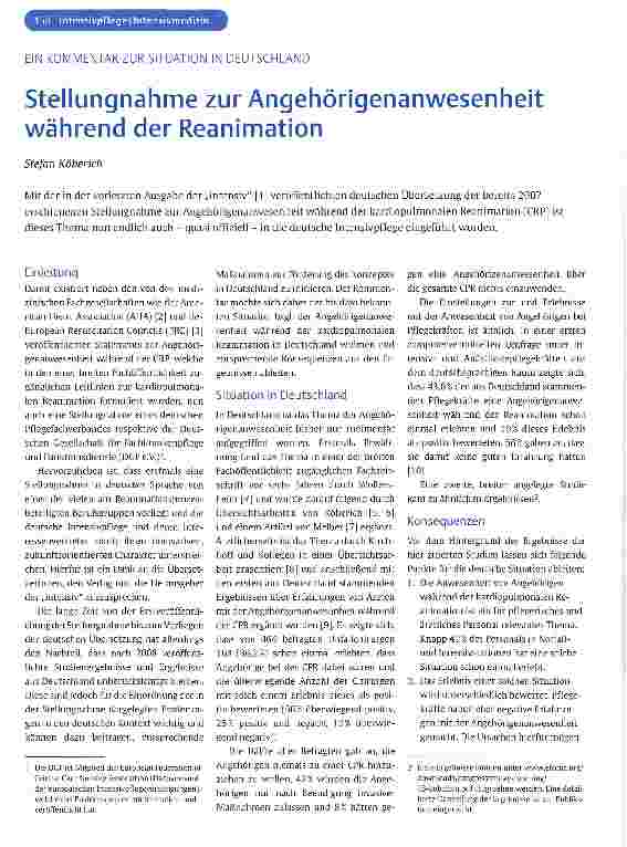 Vorschauseite 1: Stellungnahme zur Angehörigenanwesenheit während der Reanimation