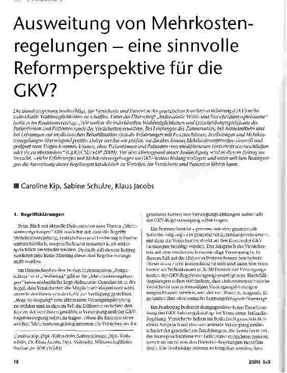 Vorschauseite 1: Ausweitung von Mehrkostenregelungen - eine sinnvolle Reform Perspektive für die GKV?